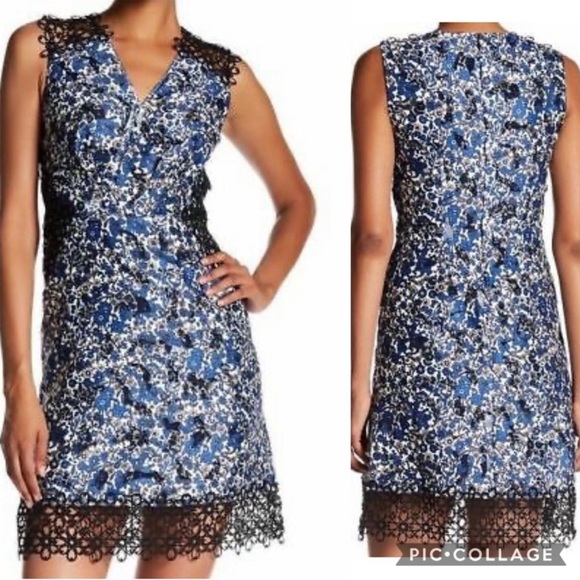 Elie Tahari Dresses & Skirts - Elie Tahari Wren Crochet Trimmed Blue Floral Dress Size 8